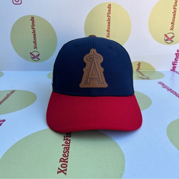 Navy and Red Baseball Cap with Leather Patch - Picture 2 of 6